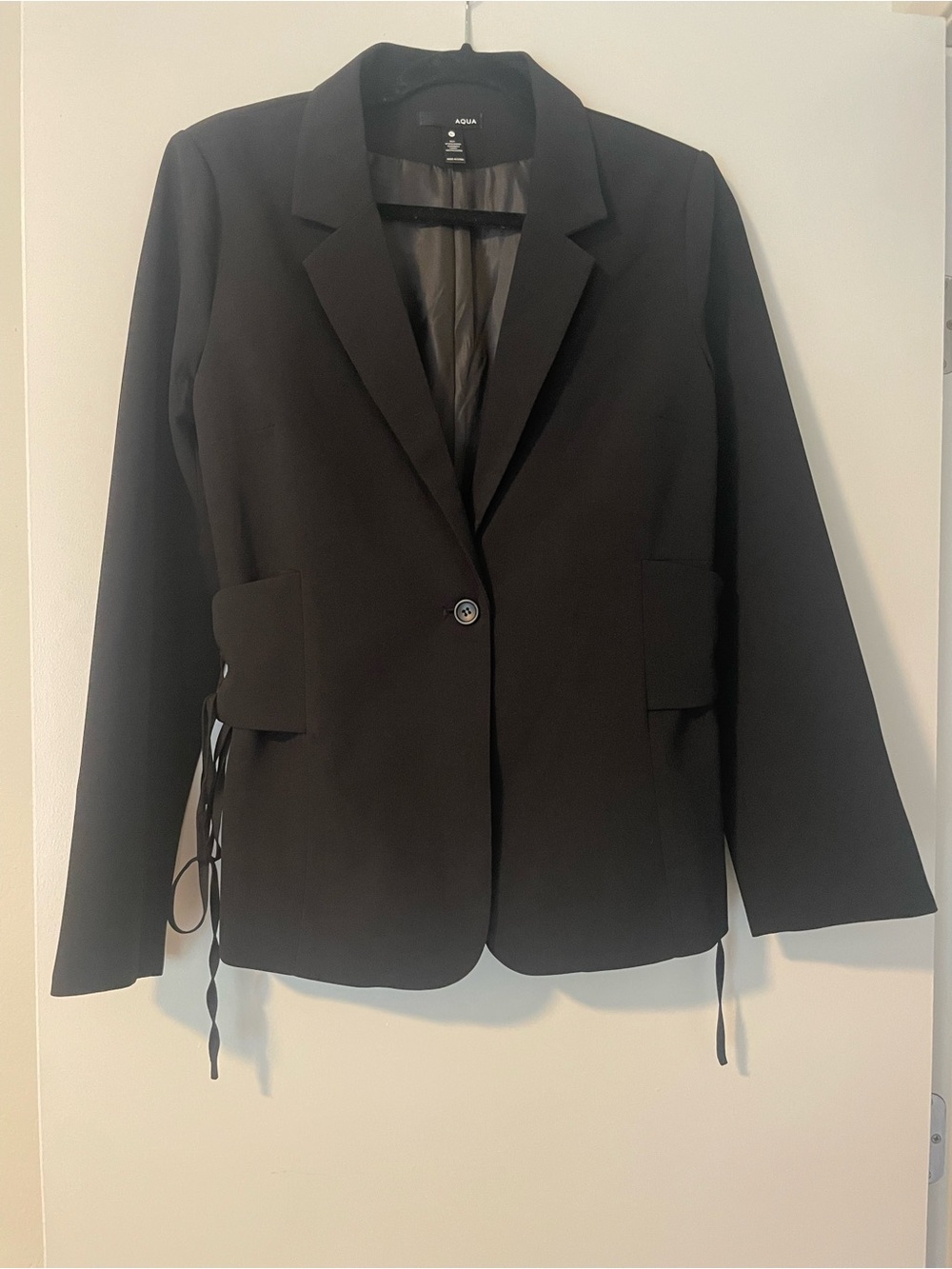 Aqua Black Single-Button sideTie-Detail Blazer for added silhouette
